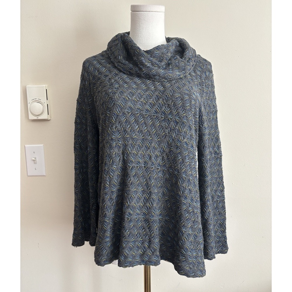 Habitat Womens Small Cowl Neck Sweatshirt Sweater Top Gray Blue Boho Coastal